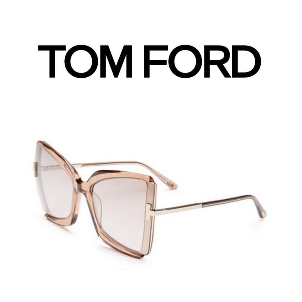 Tom Ford - Gia Semi Rimless Butterfly Sunglasses - Shiny Beige 57G - FT0… - Picture 7 of 12